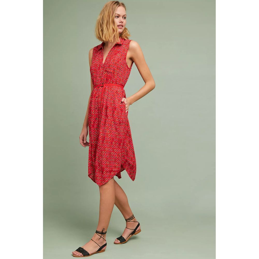 Anthropologie Maeve Vicki Red Dress Womens 6 Boho Floral Sleeveless‎ Button Up